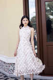  LEVINIA MANDARIN COLLAR MIDI DRESS (3D FLORAL)