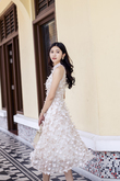  LEVINIA MANDARIN COLLAR MIDI DRESS (3D FLORAL)