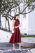  LEVINIA MANDARIN COLLAR MIDI DRESS (BURGUNDY)