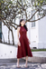  LEVINIA MANDARIN COLLAR MIDI DRESS (BURGUNDY)
