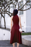  LEVINIA MANDARIN COLLAR MIDI DRESS (BURGUNDY)
