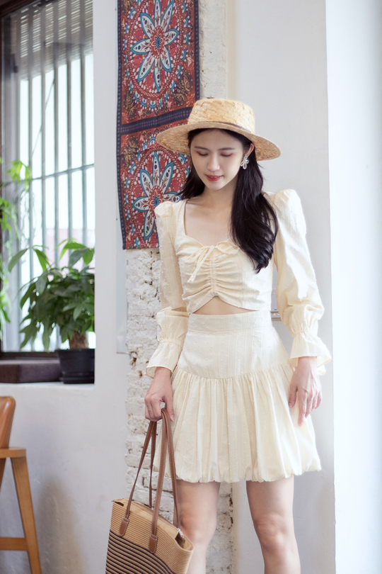 KAMILA FRONT RUCHED CROP TOP (BEIGE)