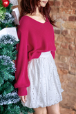 RHEA V NECK KNIT SWEATER (ROSE RED)