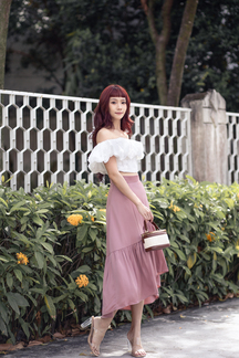 VALEN ASYMMETRICAL PLEAT SKIRT (SILVERY PINK)