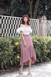 VALEN ASYMMETRICAL PLEAT SKIRT (SILVERY PINK)