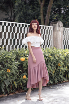 VALEN ASYMMETRICAL PLEAT SKIRT (SILVERY PINK)