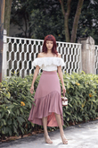 VALEN ASYMMETRICAL PLEAT SKIRT (SILVERY PINK)