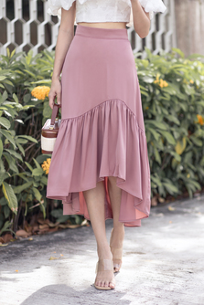 VALEN ASYMMETRICAL PLEAT SKIRT (SILVERY PINK)