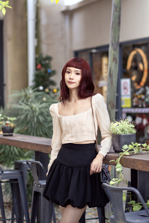 WRENLEE LONG SLEEVES CROP TOP (DEEP PEACH)