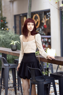 WRENLEE LONG SLEEVES CROP TOP (DEEP PEACH)
