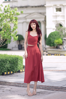ASHTON FLARE MIDI SKIRT (OLD ROSE)