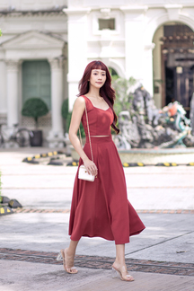 ASHTON FLARE MIDI SKIRT (OLD ROSE)
