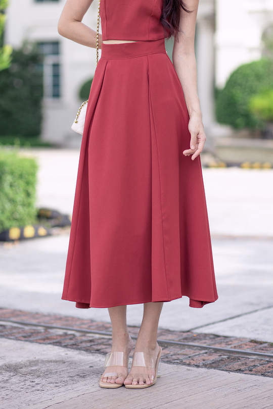 ASHTON FLARE MIDI SKIRT (OLD ROSE)