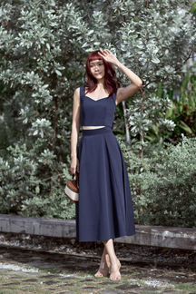 ASHTON FLARE MIDI SKIRT (DARK BLUE)