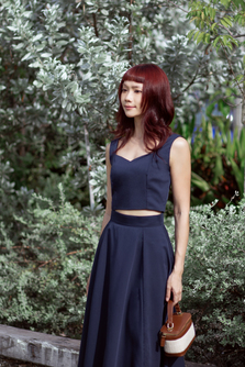 ASHTON FLARE MIDI SKIRT (DARK BLUE)