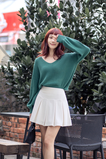 RHEA V NECK KNIT SWEATER (GREEN)