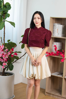 CHUN MANDARIN COLLAR TOP (RED CROCHET)