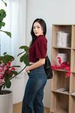 CHUN MANDARIN COLLAR TOP (FURRY RED)