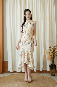 LINA CHEONGSAM MIDI DRESS (YELLOW FLORAL)
