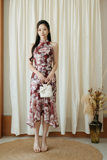 LINA CHEONGSAM MIDI DRESS (RED FLORAL)