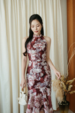 LINA CHEONGSAM MIDI DRESS (RED FLORAL)