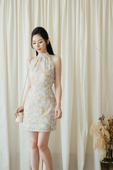 ROSSY HALTER NECK MINI DRESS (YELLOW FLORAL)