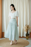 EVALYNN RUCHED LONG SKIRT (GREEN STRIPE)