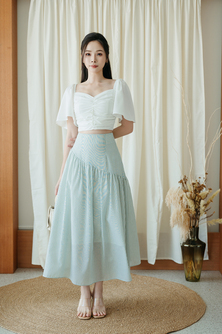 EVALYNN RUCHED LONG SKIRT (GREEN STRIPE)