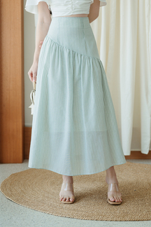 EVALYNN RUCHED LONG SKIRT (GREEN STRIPE)