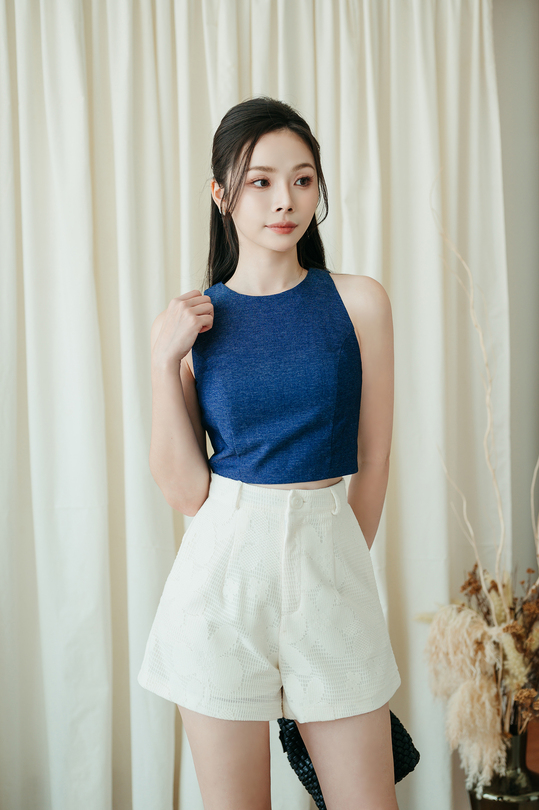GLADYS ROUND NECK CROP TOP (BLUE)