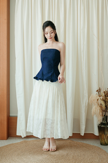 EVALYNN RUCHED LONG SKIRT (CREAM FLORAL)