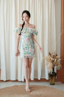 EMELINE OFF SHOULDER MINI DRESS (FLORAL)