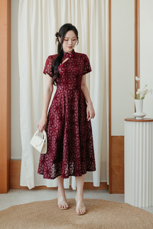 YAN CHEONGSAM MIDI DRESS (RED FLORAL)