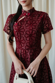 YAN CHEONGSAM MIDI DRESS (RED FLORAL)