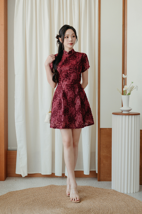 LENNICE CHEONGSAM MINI DRESS (RED FLORAL)