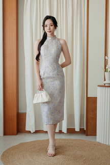 OLINDA HIGH COLLAR MIDI DRESS (LIGHT PURPLE)