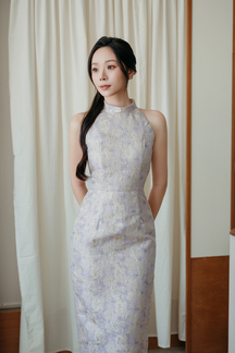 OLINDA HIGH COLLAR MIDI DRESS (LIGHT PURPLE)