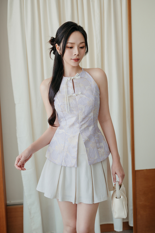 NATTIE HALTER NECK CHEONGSAM TOP (LIGHT PURPLE)