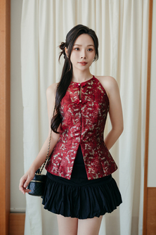 NATTIE HALTER NECK CHEONGSAM TOP (RED)