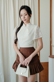 DEBB MANDARIN COLLAR CROP TOP (CREAM LACE)