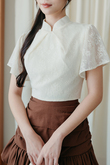 DEBB MANDARIN COLLAR CROP TOP (CREAM LACE)
