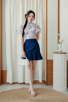 DEBB MANDARIN COLLAR CROP TOP (PINK FLORAL)