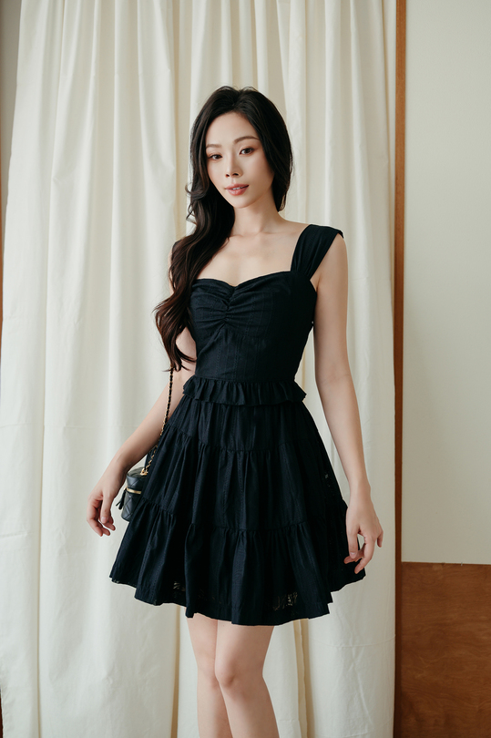 MIMI RUCHED TIERED SKIRT (BLACK)