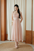 MATTIE SELF-TIE MIDAXI DRESS (PINK LACE)