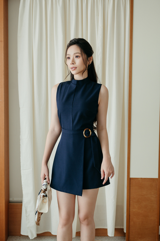 MEERA OVERLAP SLEEVELESS PLAYSUIT (NIGHT BLUE)