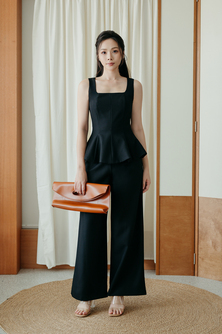 XANDRA SQUARE NECK LONG TOP (BLACK1)