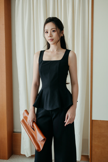 XANDRA SQUARE NECK LONG TOP (BLACK1)