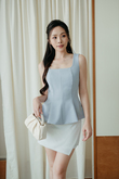 XANDRA SQUARE NECK LONG TOP (LIGHT BLUE)