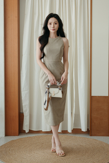 JESSY SLIT BACK BODYCON DRESS (TRUFFLE)