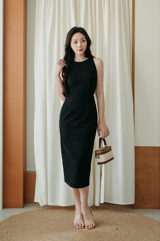 JESSY SLIT BACK BODYCON DRESS (BLACK1)